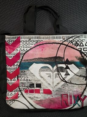 Roxy Black & Pink Graphic Beach Tote Bag - Y2K Surfer